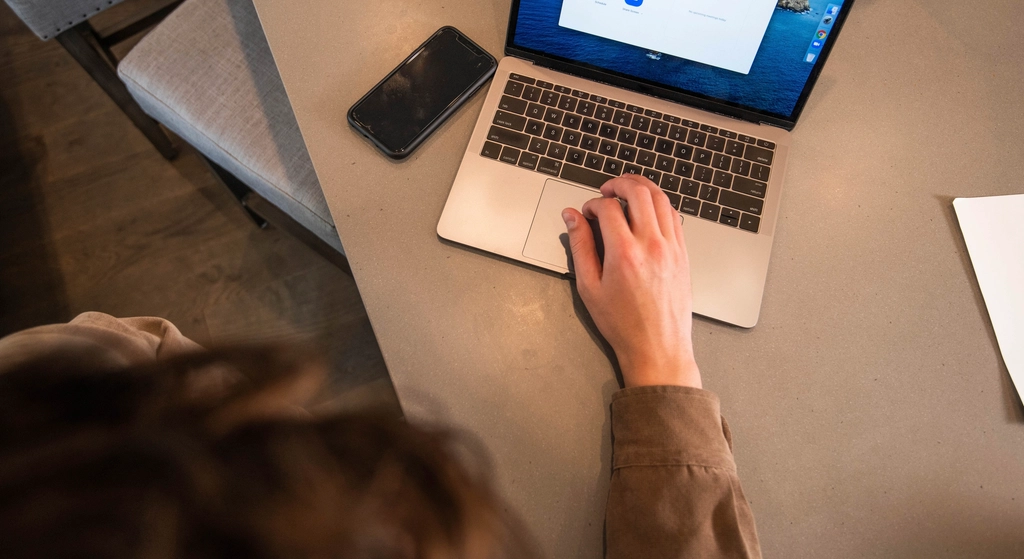 Free person's hand using laptop